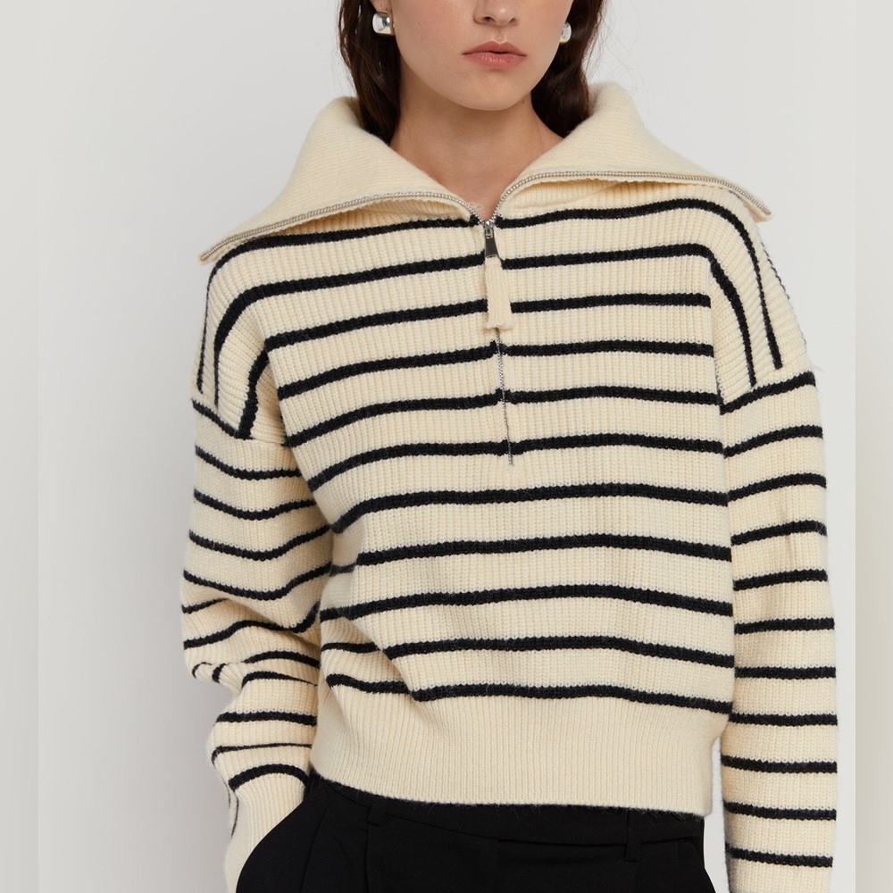 OAK AND FORT STRIPED HALF ZIP SWEATER